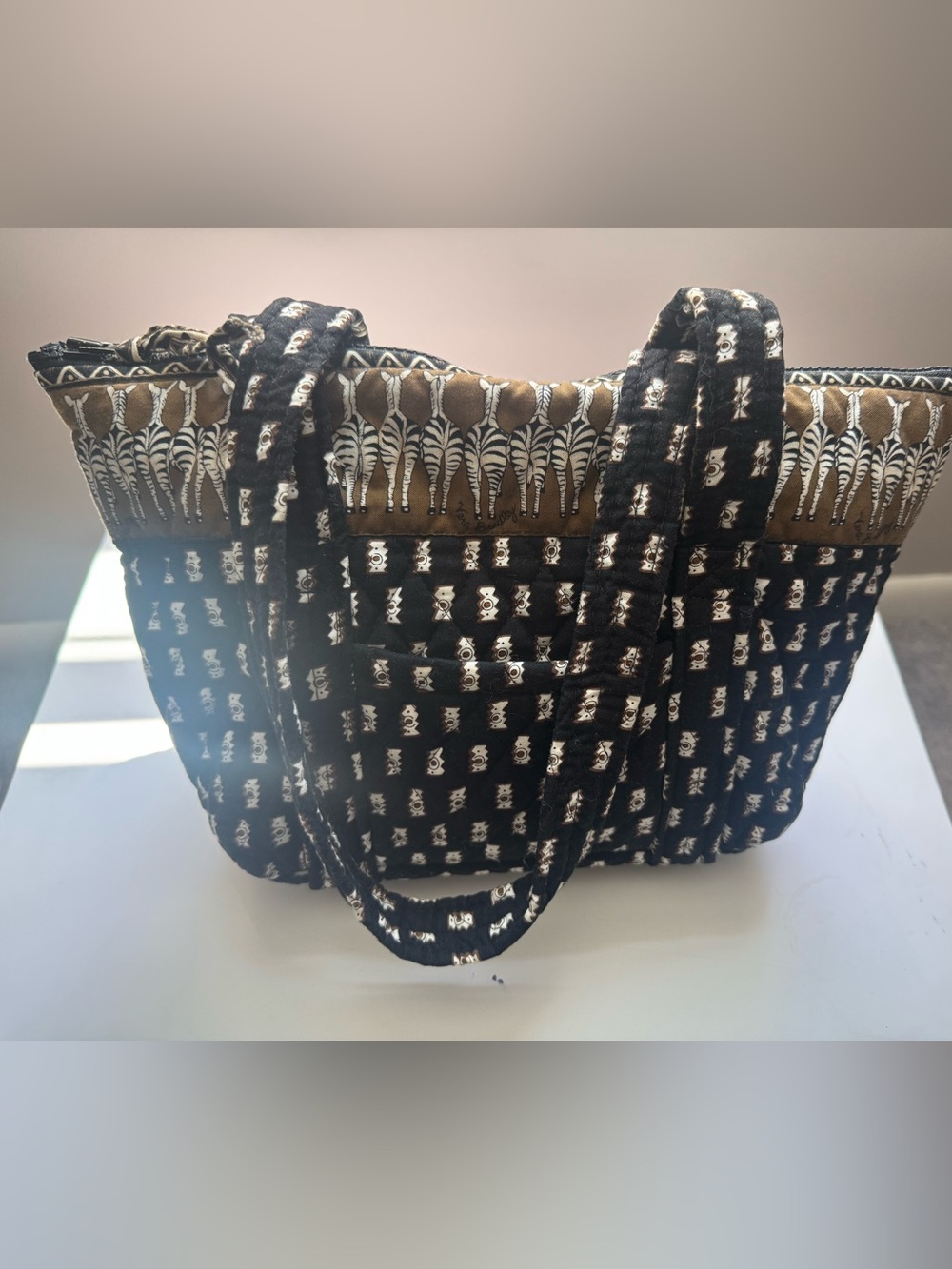 VINTAGE 2001  Vera Bradley Zebra Quilted Zip Tote bag‎ Safari Black Brown White